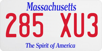 MA license plate 285XU3