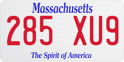MA license plate 285XU9