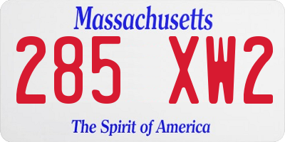 MA license plate 285XW2
