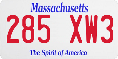 MA license plate 285XW3