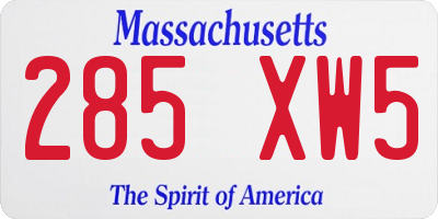 MA license plate 285XW5
