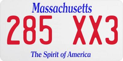 MA license plate 285XX3