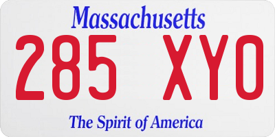 MA license plate 285XY0