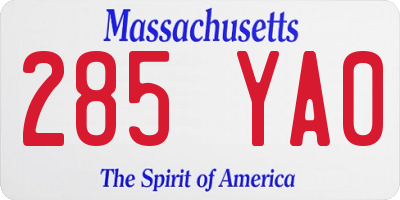 MA license plate 285YA0