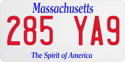 MA license plate 285YA9