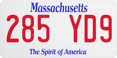 MA license plate 285YD9