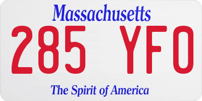 MA license plate 285YF0