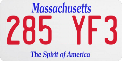 MA license plate 285YF3
