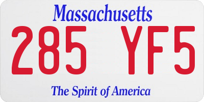 MA license plate 285YF5