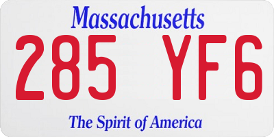 MA license plate 285YF6
