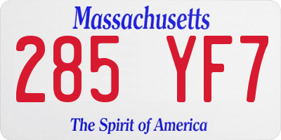 MA license plate 285YF7
