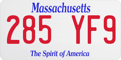 MA license plate 285YF9