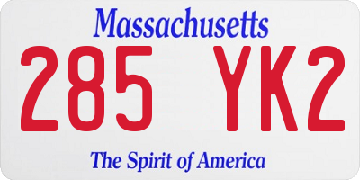 MA license plate 285YK2