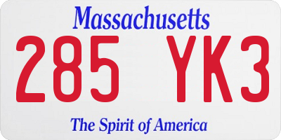 MA license plate 285YK3