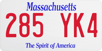 MA license plate 285YK4