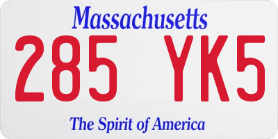 MA license plate 285YK5