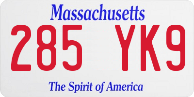 MA license plate 285YK9