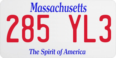MA license plate 285YL3