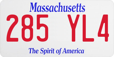 MA license plate 285YL4