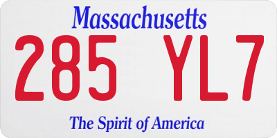 MA license plate 285YL7