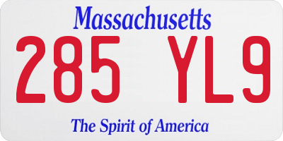 MA license plate 285YL9