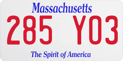 MA license plate 285YO3