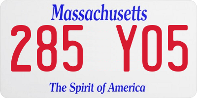 MA license plate 285YO5
