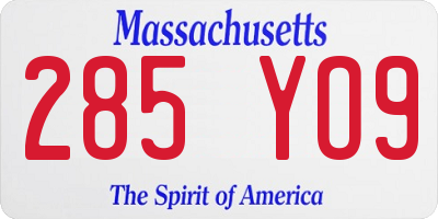 MA license plate 285YO9