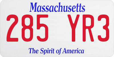 MA license plate 285YR3