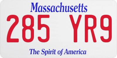 MA license plate 285YR9