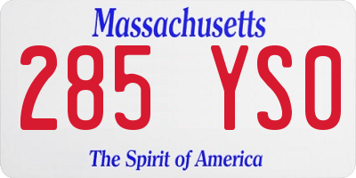 MA license plate 285YS0