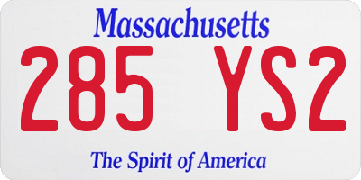 MA license plate 285YS2