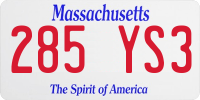 MA license plate 285YS3