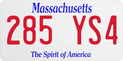 MA license plate 285YS4