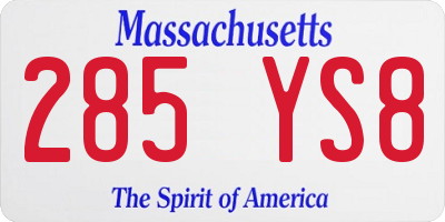 MA license plate 285YS8