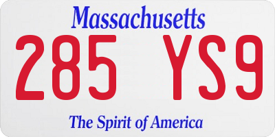 MA license plate 285YS9