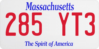 MA license plate 285YT3