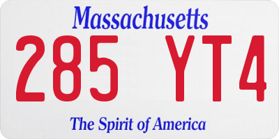 MA license plate 285YT4