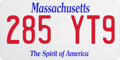 MA license plate 285YT9