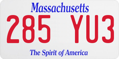 MA license plate 285YU3