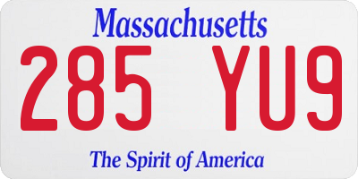 MA license plate 285YU9