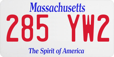 MA license plate 285YW2