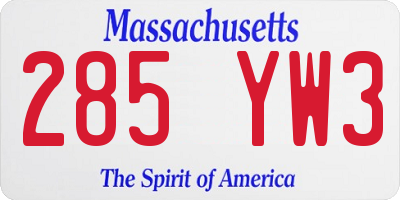 MA license plate 285YW3
