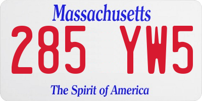 MA license plate 285YW5