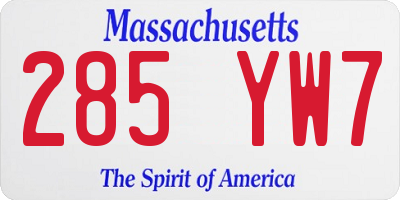 MA license plate 285YW7