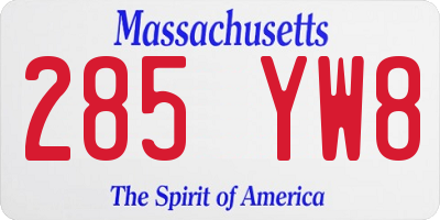 MA license plate 285YW8