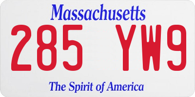 MA license plate 285YW9