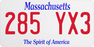 MA license plate 285YX3
