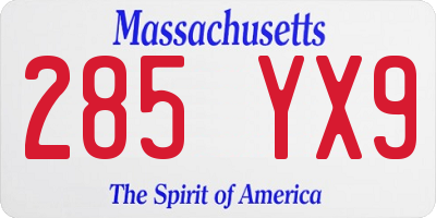 MA license plate 285YX9