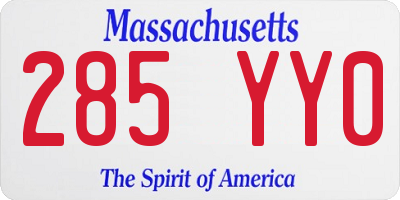 MA license plate 285YY0